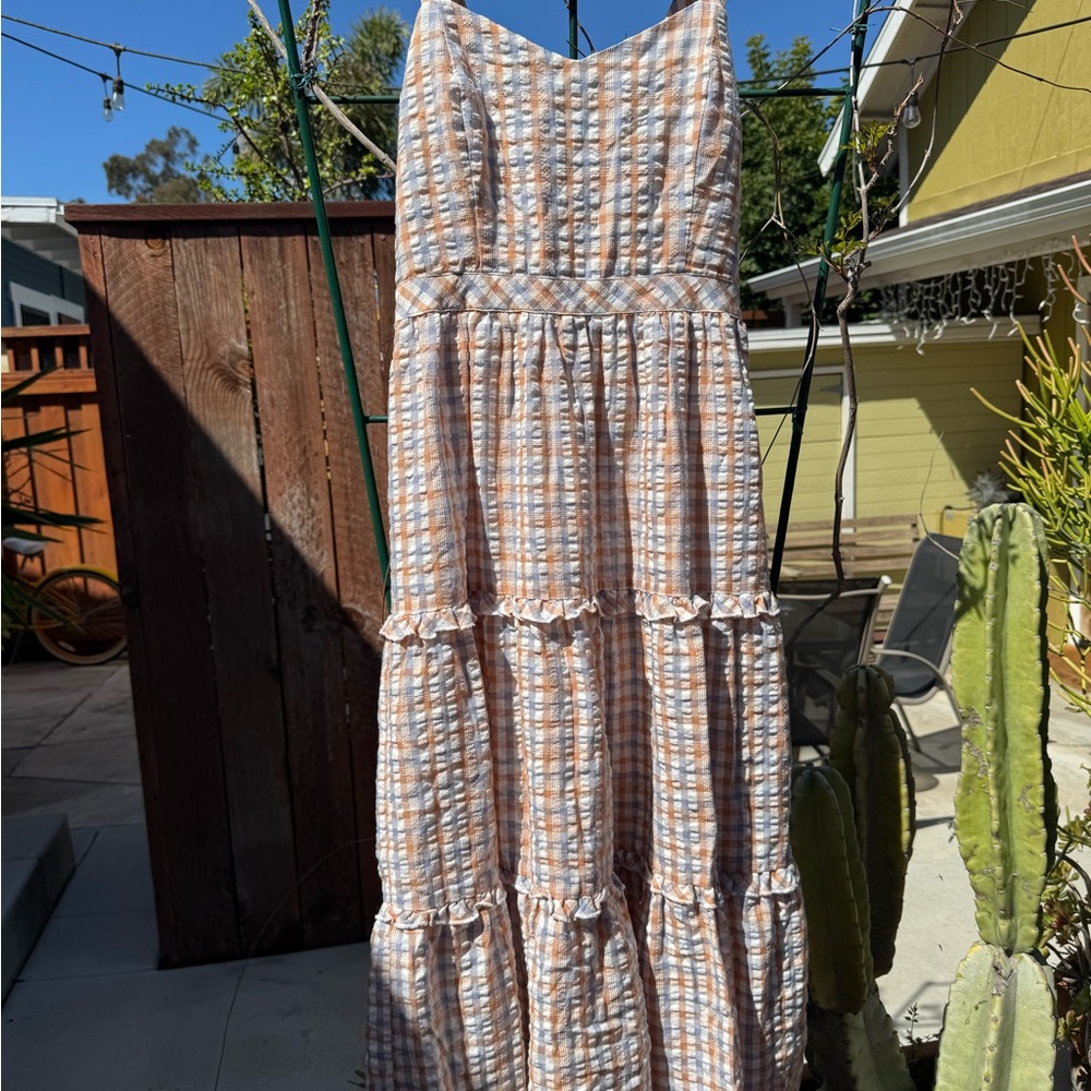 Madewell Sweetheart Tiered Ruffle Gingham midi dress | 00
